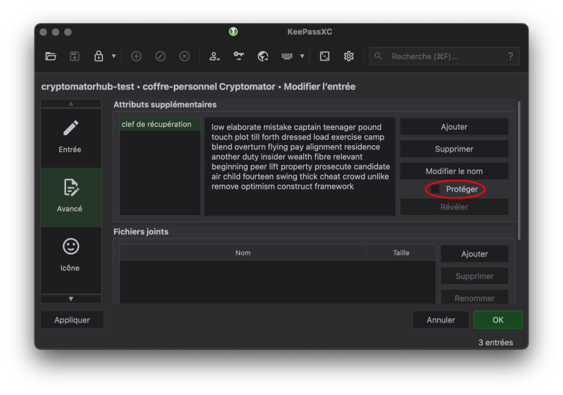 Clef de récupération dans KeePassXC