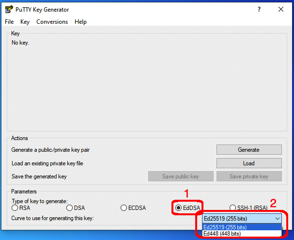 PuTTYgen - génération de clef Ed25519