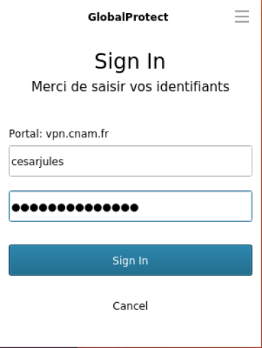 VPN connecté -
page d'accueil